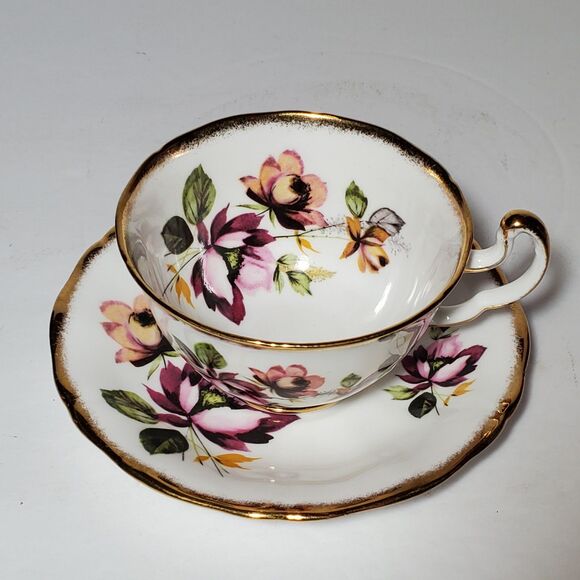 Royal Adderley Teacup and Saucer Pink Yellow Flowers Vintage - Picture 2 of 10